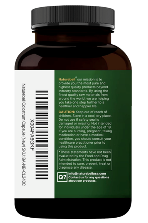 NatureBell Bovine Colostrum 1,000mg  240 Capsules  40% IgG Colostrum for Gut Health, Bloating, Skin, Hair Immune Support.