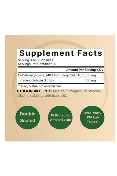 NatureBell Bovine Colostrum 1,000mg  240 Capsules  40% IgG Colostrum for Gut Health, Bloating, Skin, Hair Immune Support.