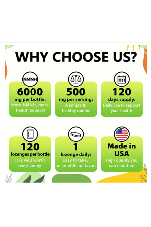 Ursinquil Sublingual NMNH 500mg  NAD Supplement to Boost NAD Levels as We Age, for Anti-Aging, Energy, Immunity, Focus - 120 Lozanges Tablet.Made In Usa.