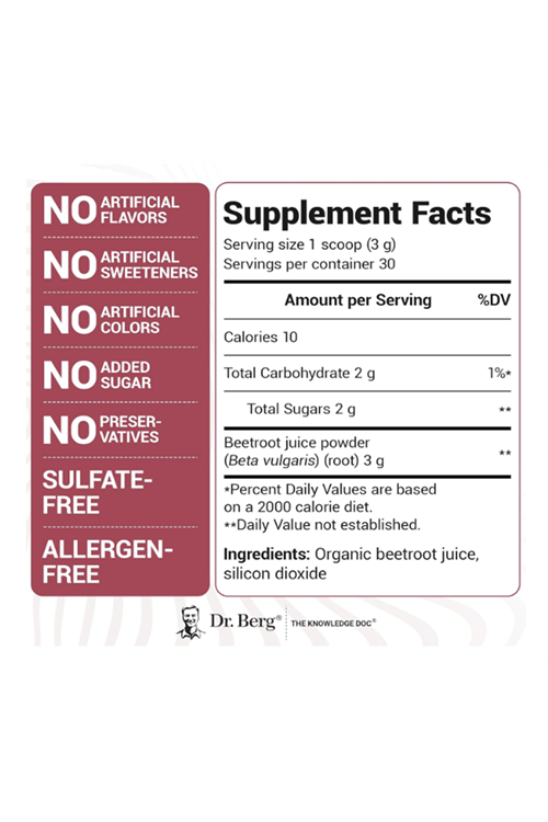 Dr. Berg Raw Organic Beet Powder–90gr 30 Servis USDA Certified Nitric Oxide, Energy, Blood Flow.