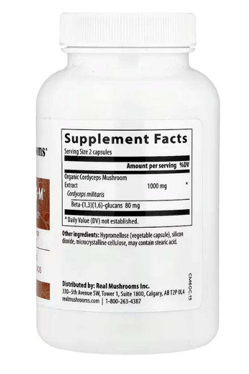 Real Mushrooms (Ösg Özel Sporcu Gıdaları) Cordyceps M Mushroom Beta Glucans 120 Capsul.ORJ ABD MENŞEİ.