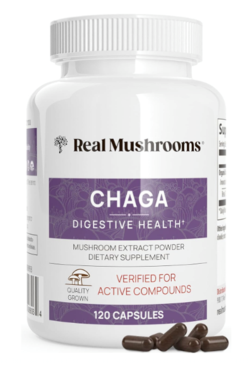 Real Mushrooms Chaga Mushroom – Organic Chaga Extract with Extract for Wellness  Energy Support Vegan, Non-GMO, 120 Capsules.