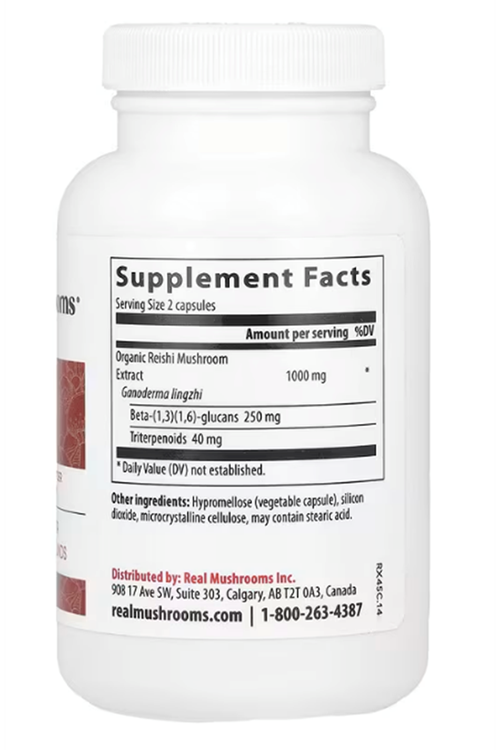 Real Mushrooms Reishi  90 Capsules  Handpicked Organic Mushroom Extracts - Red Reishi for Tranquil Daily Wellness with Verified Beta Glucans Vegan.