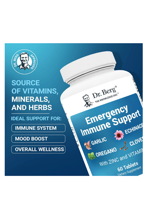 Dr. Berg Emergency Immune Support Echinacea - Potent Blend of Herbal Extracts  2,000 IU Vitamin D  10mg of Zinc - 60 Tablets.
