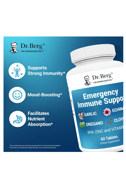 Dr. Berg Emergency Immune Support Echinacea - Potent Blend of Herbal Extracts  2,000 IU Vitamin D  10mg of Zinc - 60 Tablets.