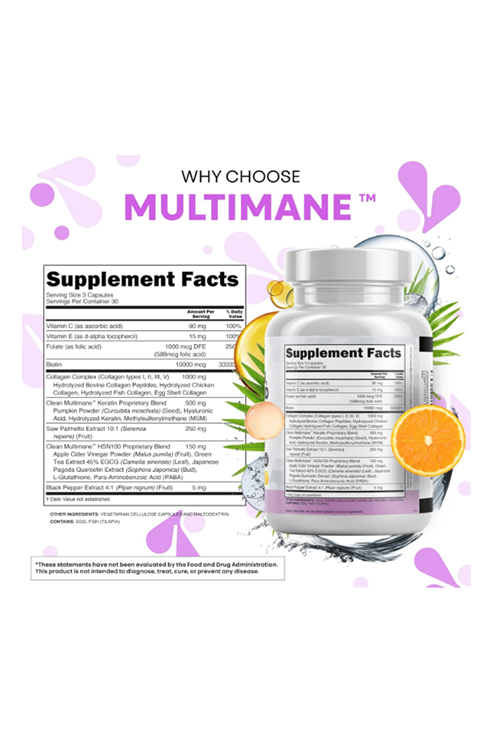 Clean Nutraceuticals Collagen 90 Capsul 1000mg Biotin 10000mcg Keratin Saw Palmetto Hyaluronic Acid - Hair Skin  Nails Vitamins  DHT Blocker with Vitamin E Folic Acid Pumpkin Seed MSM.