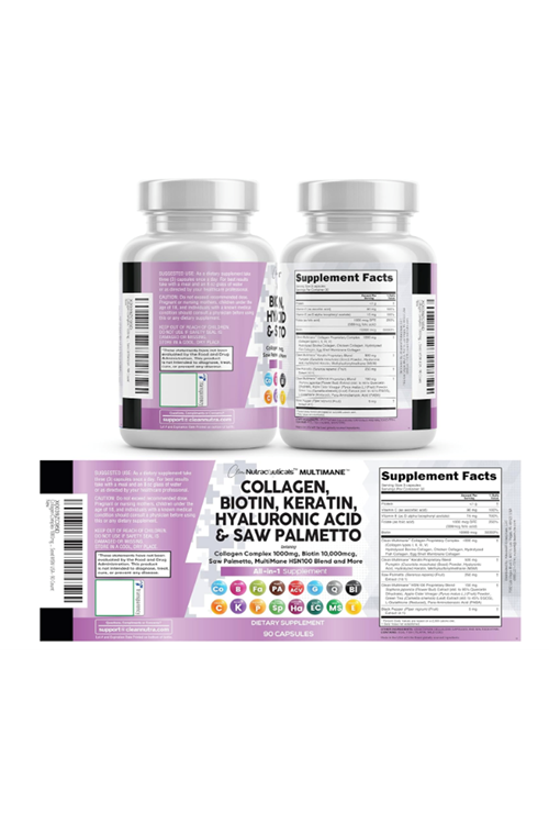 Clean Nutraceuticals Collagen 90 Capsul 1000mg Biotin 10000mcg Keratin Saw Palmetto Hyaluronic Acid - Hair Skin  Nails Vitamins  DHT Blocker with Vitamin E Folic Acid Pumpkin Seed MSM.