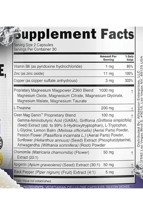 Clean Nutraceuticals Magnesium Glycinate Complex 60 Capsul 1000mg with L-Theanine 200mg Apigenin 50mg Citrate Taurate - 5-HTP GABA Passion Flower Lemon Balm L-Glycine Phosphatidylserine.