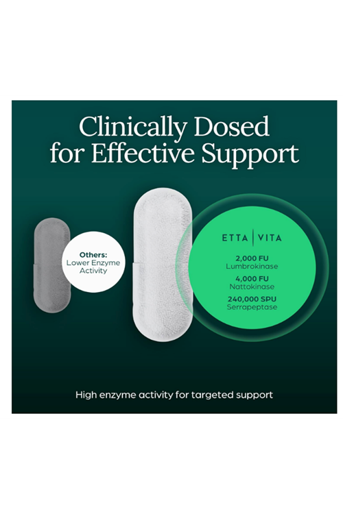 Etta Vita Fibrinolytic Ase Enzymes Lumbrokinase Nattokinase Serrapeptase 60 Slow Release Capsules.Made ın Usa.