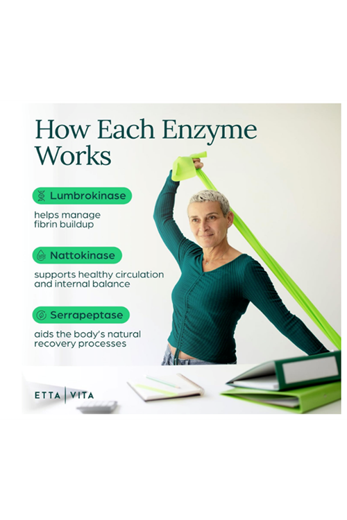 Etta Vita Fibrinolytic Ase Enzymes Lumbrokinase Nattokinase Serrapeptase 60 Slow Release Capsules.Made ın Usa.