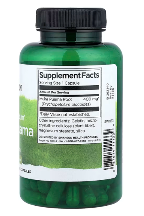 Swanson, Full Spectrum® Muira Puama, 400 mg, 90 Capsules.Made ın Usa.