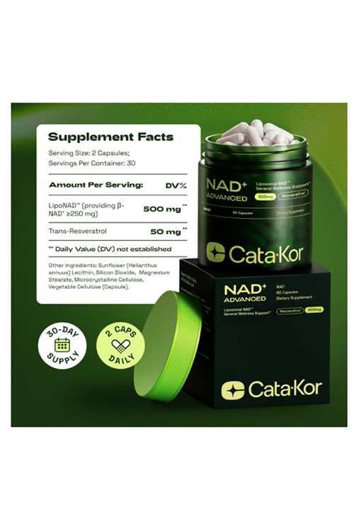 Cata-Kor Liposomal NAD+ with Resveratrol  NMN Alternative  Third-Party Tested 60 Capsul.