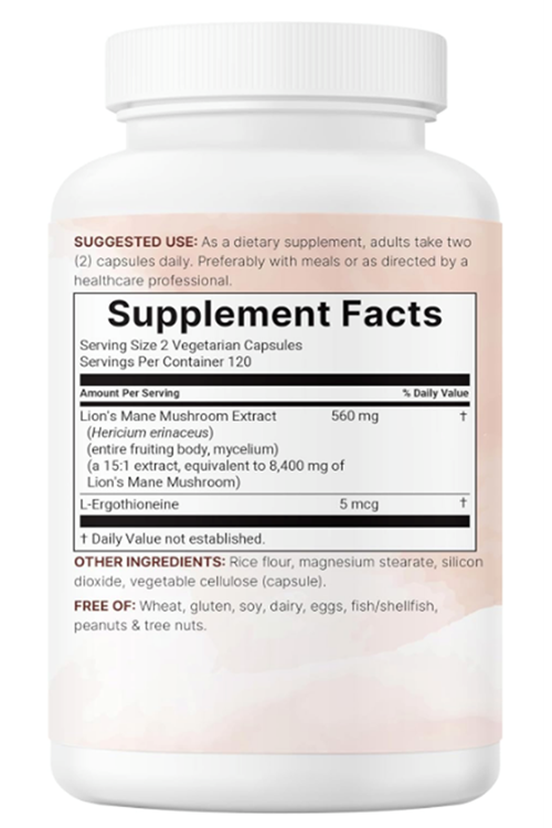 Micro Ingredients Lions Mane, 240 Veggie Capsul with L-Ergothioneine, 4 Month Supply  Brain, Energy, Immune Health Support.