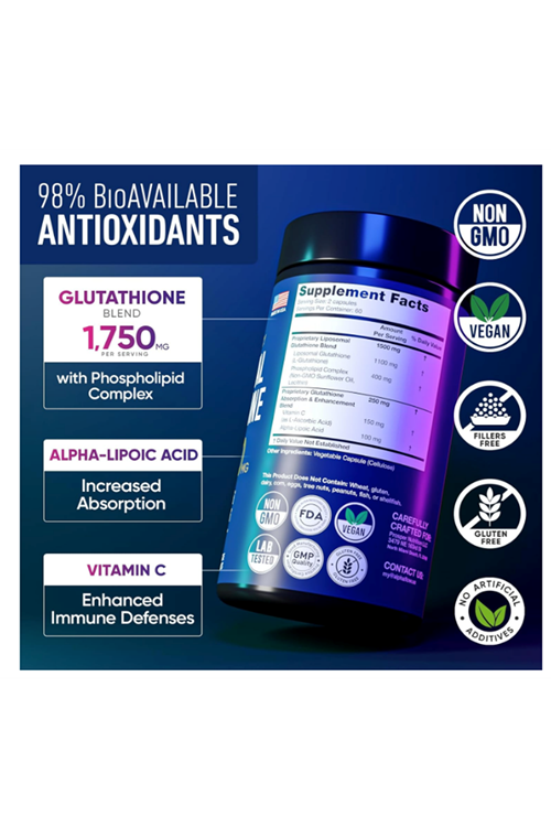 Alpha Flow Liposomal Glutathione 120 Capsul  Glutathione Liposomal with VIT C + Phospholipid Antioxidant Complex - Liver Detox and Immune Support.
