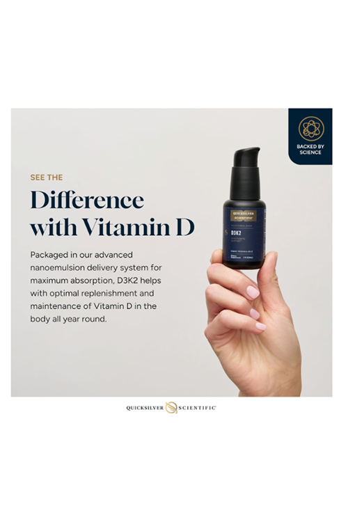 Quicksilver Scientific Nanoemulsified - Emulsified 50ML Vitamin D3 + K2 MK7 Liposomal for Heart, Bone Health + Immune Support - Bioactive 2500IU for Enhanced Absorption .