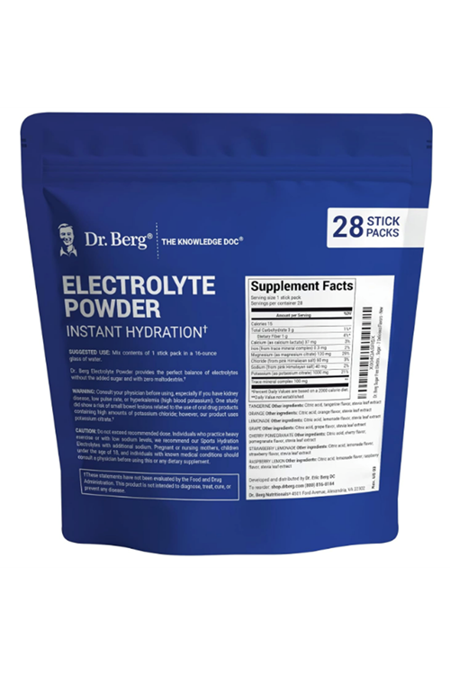 Dr. Berg  Electrolyte Powder Packets  Drink Mix - 28 Total Hydration Pouches Sugar Free - Keto No Sugar.