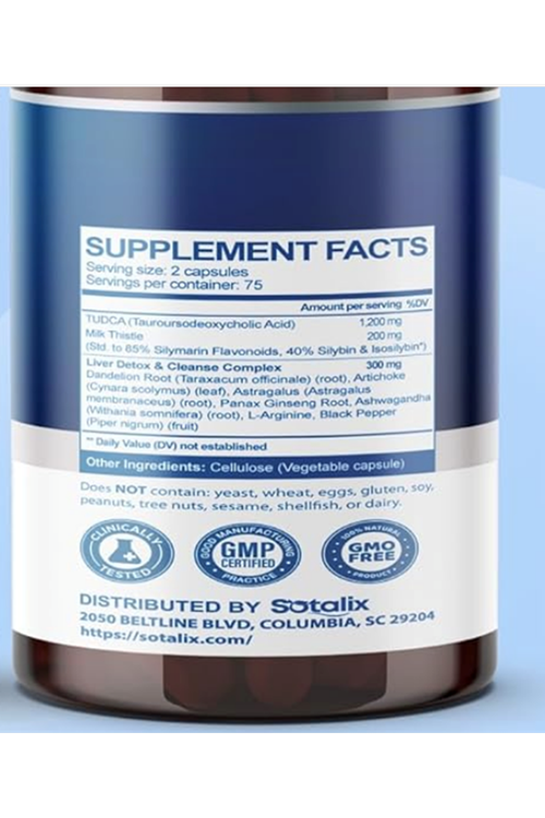 SOTALIX TUDCA 1200mg  150 Capsul  Milk Thistle – 85% Silymarin Flavonoids – Supports Liver Detox.