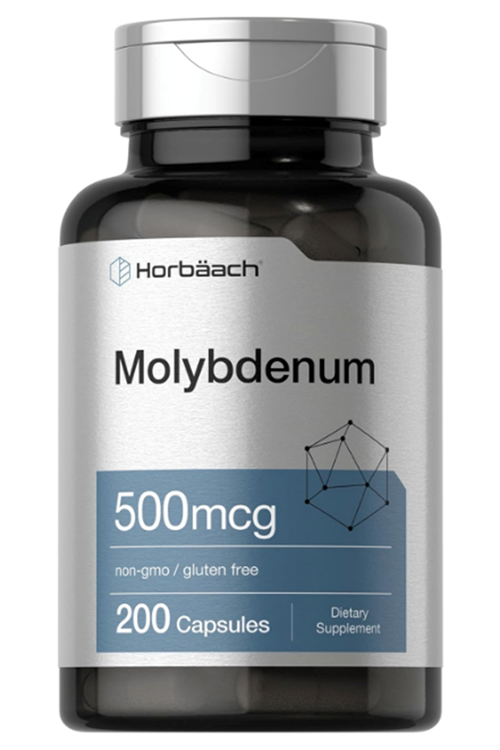 Horbaach Molybdenum  500mcg  Quick release 200 capsules  Amino Acid Chelate.