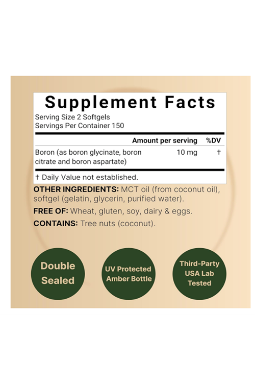 Horbaach  Boron 10mg, 300 Softgels with MCT Oil  High Absorption Triple Action Boron for Men  Women  Glycinate, Citrate, Aspartate Complex.