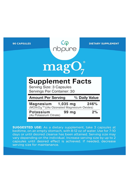 NBpure MagO7 - 90 Capsul Natural Colon Cleanse  Detox Occasional Constipation Relief, Stool Softening, Bloating for Men & Women Ozonated Magnesium Oxide.