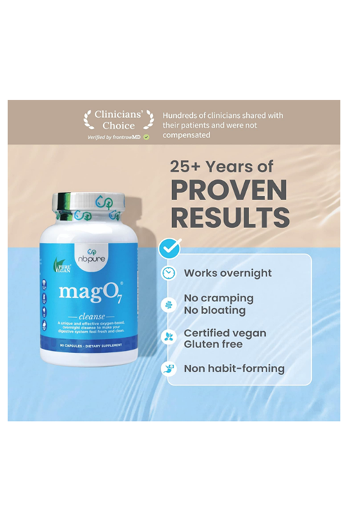 NBpure MagO7 - 90 Capsul Natural Colon Cleanse  Detox Occasional Constipation Relief, Stool Softening, Bloating for Men & Women Ozonated Magnesium Oxide.