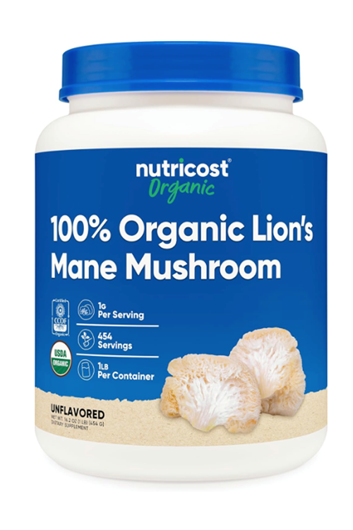 Nutricost Organic Lion's Mane Mushroom Powder 454gr - Certified USDA Organic.