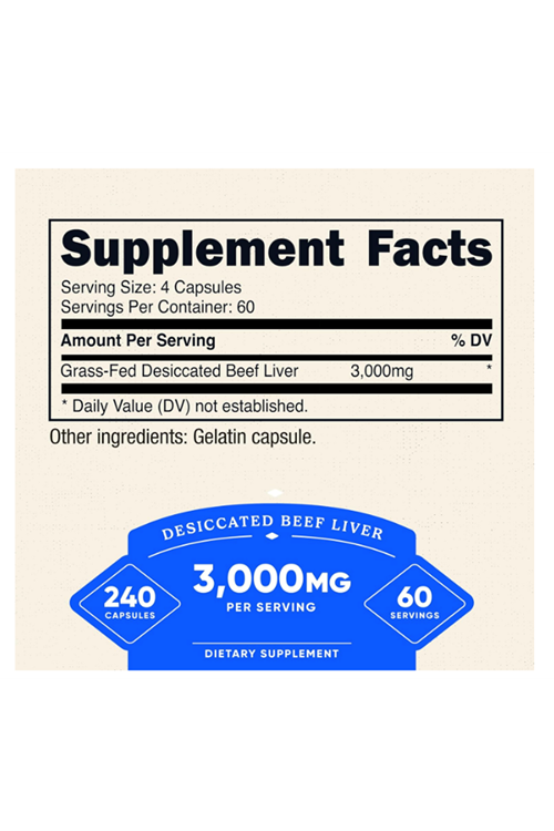 Nutricost Grass Fed Desiccated Beef Liver 3000mg  240 Capsul  60 Servings - No Hormones, GMO and Gluten Free, Pasture-Raised, Free Range Beef.