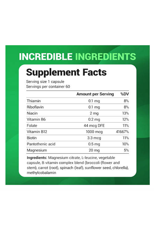Dr. Berg Natural Vitamin B12 1000 mcg with B Complex Blend - Methylcobalamin B12 for Energy, Nerve Health, and Cognitive Function* - Methylated B12 with Folate - 60 Capsules.