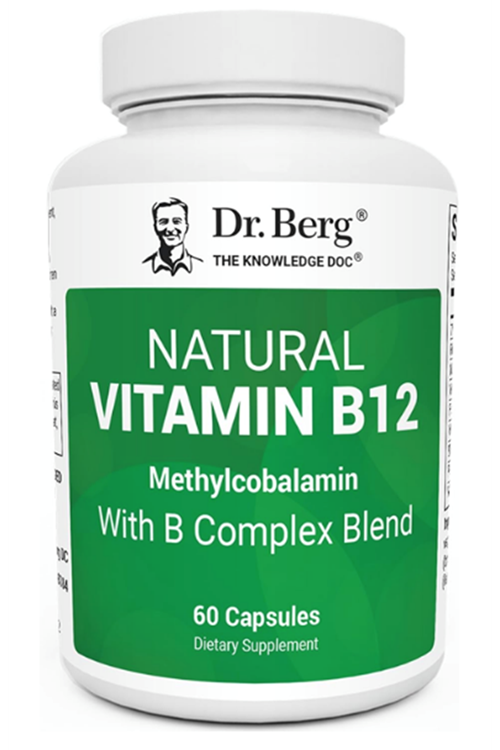 Dr. Berg Natural Vitamin B12 1000 mcg with B Complex Blend - Methylcobalamin B12 for Energy, Nerve Health, and Cognitive Function* - Methylated B12 with Folate - 60 Capsules.