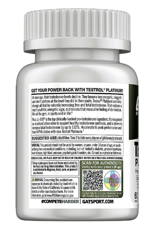 GAT Testrol Platinum, PremiumTest Booster for Men by Stamina  Boron, Vitamin D, Zinc, 60 Tablets.