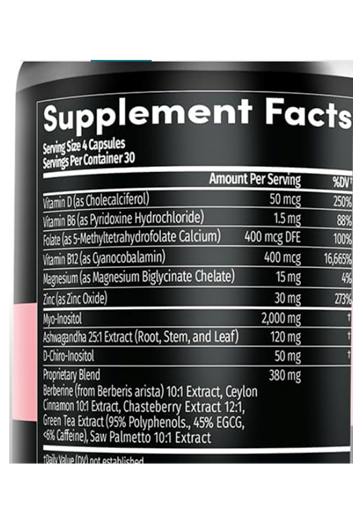 MEDCHOICE Myo-Inositol and D-Chiro Inositol,Folate, Vitamin D3, Zinc, Magnezium Berberıne 120 Capsul.