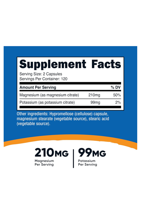 Nutricost Potassium (99 mg) Magnezium (210 mg) Citrates, 240 Capsules - Non-GMO, Gluten Free.