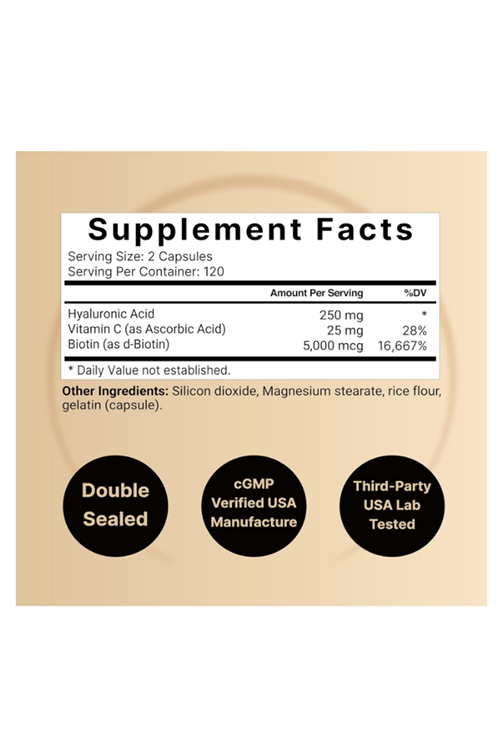 NatureBell Hyaluronic Acid 250mg - 240 Capsules - 250mg Hyaluronic Acid, 5000mcg Biotin & 25 mg Vitamin C.