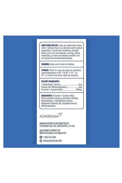 Alfasigma Cerefolin 30 Tablets Brain Wellness,Targeted for Cognitive, Improves Memory,Focus  Concentration, L-Methylfolate, N.A.C, B12, Neurologist Recommended