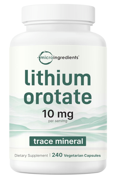 Micro Ingredients Lithium Orotate 10mg, (1 capsul 5mg) 240 Veggie Capsul  High Bioavailability Trace Mineral  Brain Mood Support