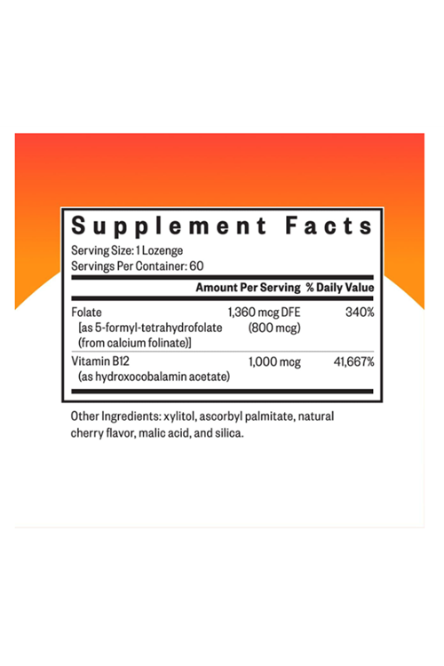 Seeking Health Hydroxo B12 with Folinic Acid 60 Lozenges Tablet- Non-Methylated Form of Folate.
