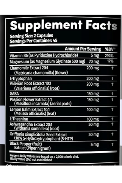 MEDCHOICE  Magnezium, L-Theanıne, Valerian Root, B6,  5-HTP, GABA, Asvaganda, L-Tryptophan, 90 Capsul  Non-Habit Forming Balanced Blend.