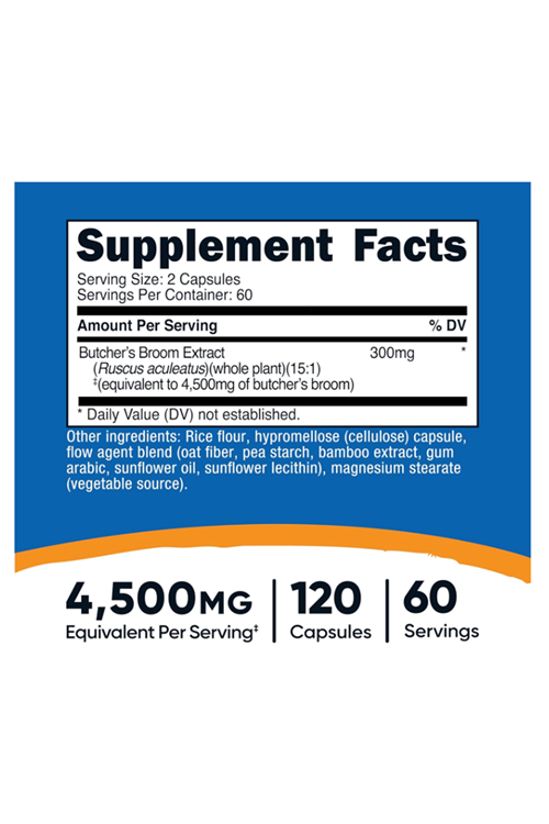 Nutricost Butcher's Broom Extract 4,500mg Equivalent from 300mg of 15:1 Extract Per Serving, 120 Capsules.