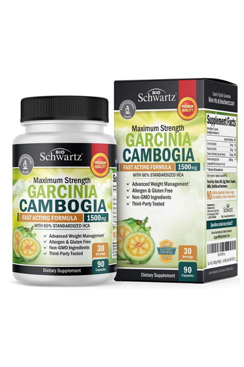 BioSchwartz  Garcinia Cambogia Weight Loss- 1500mg 90 Capsul HCA Pure Extract-Fast Acting Appetite Suppressant-Fat Burner for Women and Men- Carb Blocker Metabolism.