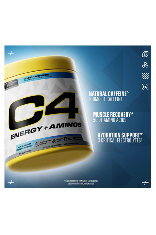 Cellucor C4 Energy + Aminos  30 Servis 5g BCAAs  EAAs for Muscle Recovery, 3 Electrolytes for Hydration, Natural Caffeine  Pre Workout  Zero Sugar.Usa Menşei!!.