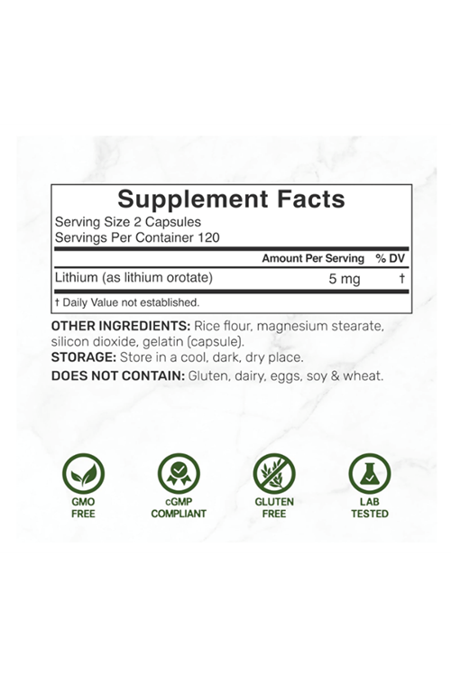 DEAL SUPLAMENT Lithium Orotate 5mg, 240 Capsules – Highly Bioavailable.