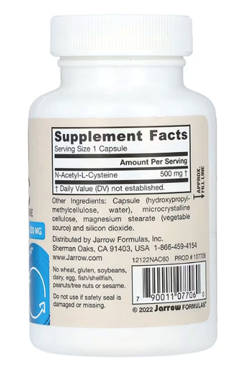 Jarrow Formulas  N-Acetyl-L-Cysteine 500mg  60 Veggie Capsul.
