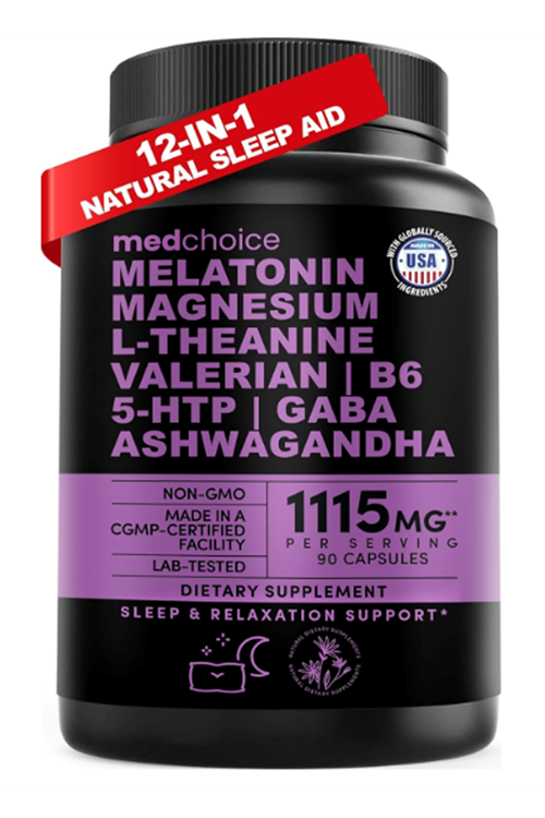 MEDCHOICE  Natural  Magnesium Glycinate 500mg, L Theanine, Valerian Root, 5-HTP, 90 Capsul.ABD MENŞEİ.50.