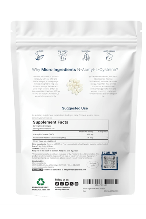 Micro Ingredients, N.A.C With NAD+, 300 Softgels.