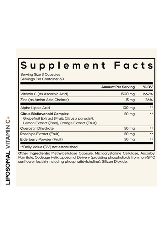 Codeage Liposomal Vitamin C 1500mg with Zinc,Elderberry,Citrus-Quercetin- Rose Hips  180 Capsules.