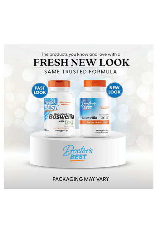 Doctors Best BioAvailable Boswellia + UC-II, Undenatured Type II Collagen Supports Joint Health,Gluten Free, 60 Veggie Caps.