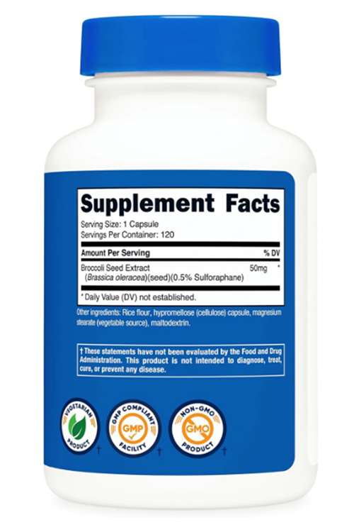 Nutricost Sulforaphane Glucosinolate (SGS) (120 Capsules) - 50 mg Broccoli Seed Extract Per Serving.