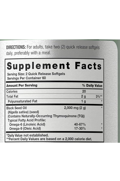 Horbaach Black Seed Oil Cold Pressed 120 Softgel  2000mg Omega 6 and 9  Nigella Sativa.