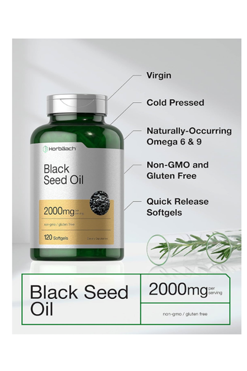 Horbaach Black Seed Oil Cold Pressed 120 Softgel  2000mg Omega 6 and 9  Nigella Sativa.