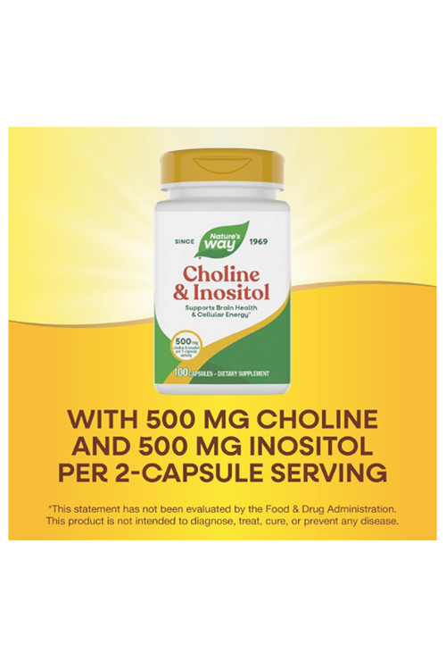 Nature's Way Choline & Inositol - 1000mg - Supports Brain Health  Cellular Energy - Choline Bitartrate - Gluten Free - 100 Capsul Usa Version 46.